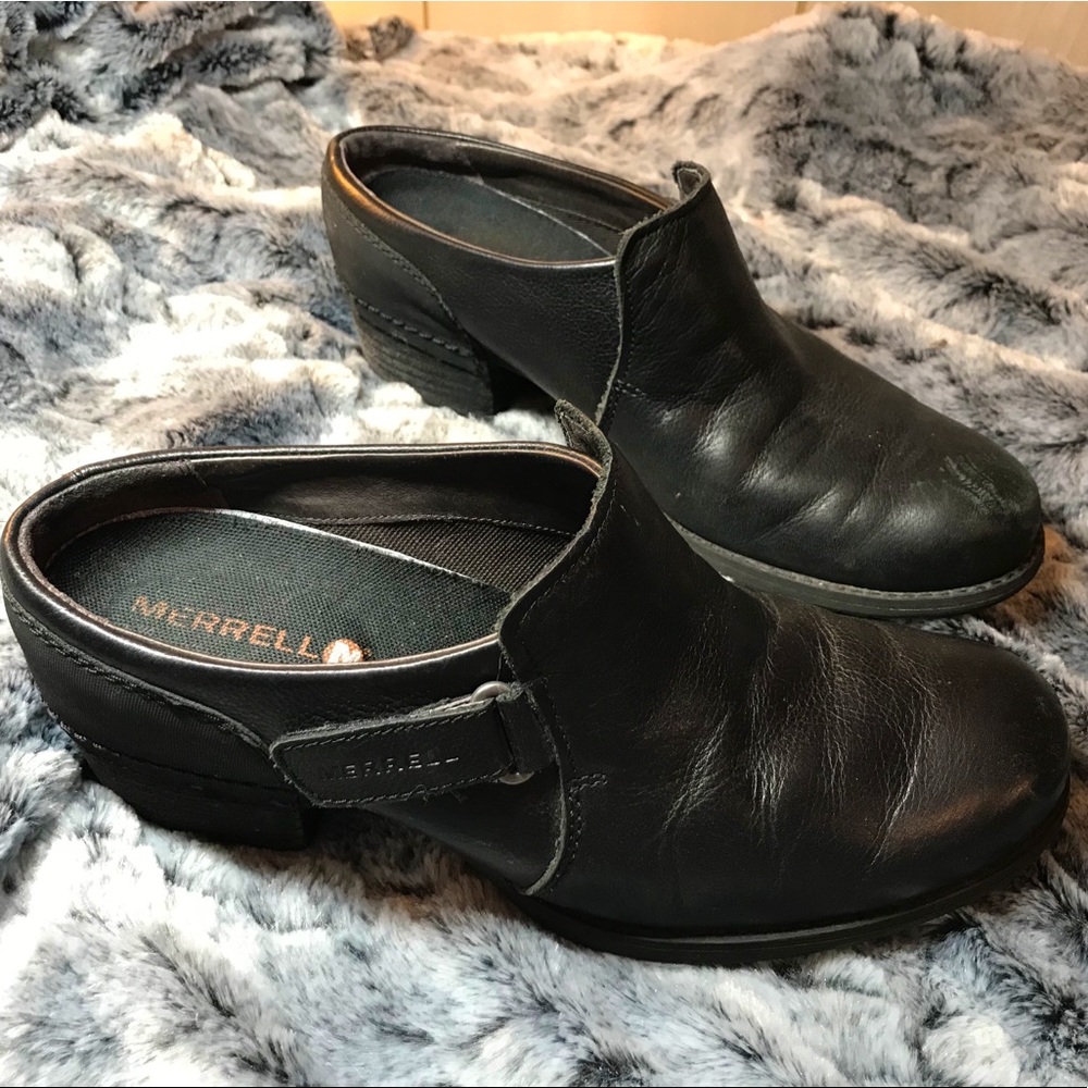 Merrell Shiloh Leather Slip on Clogs Boots Black